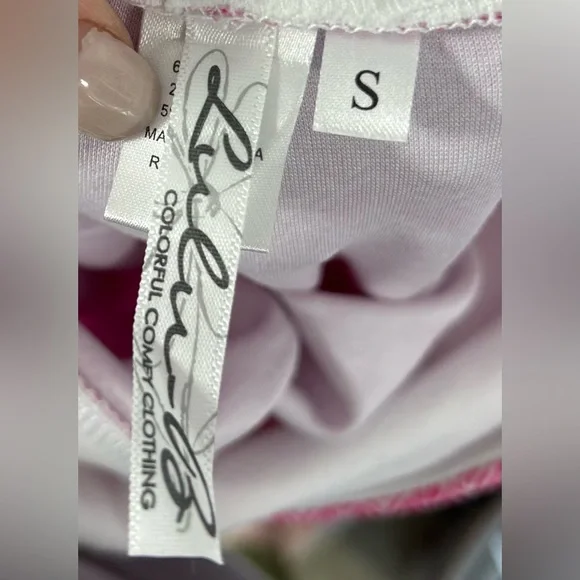 Lulu B Cropped Leggings Pink White Print - Picture 3 of 4